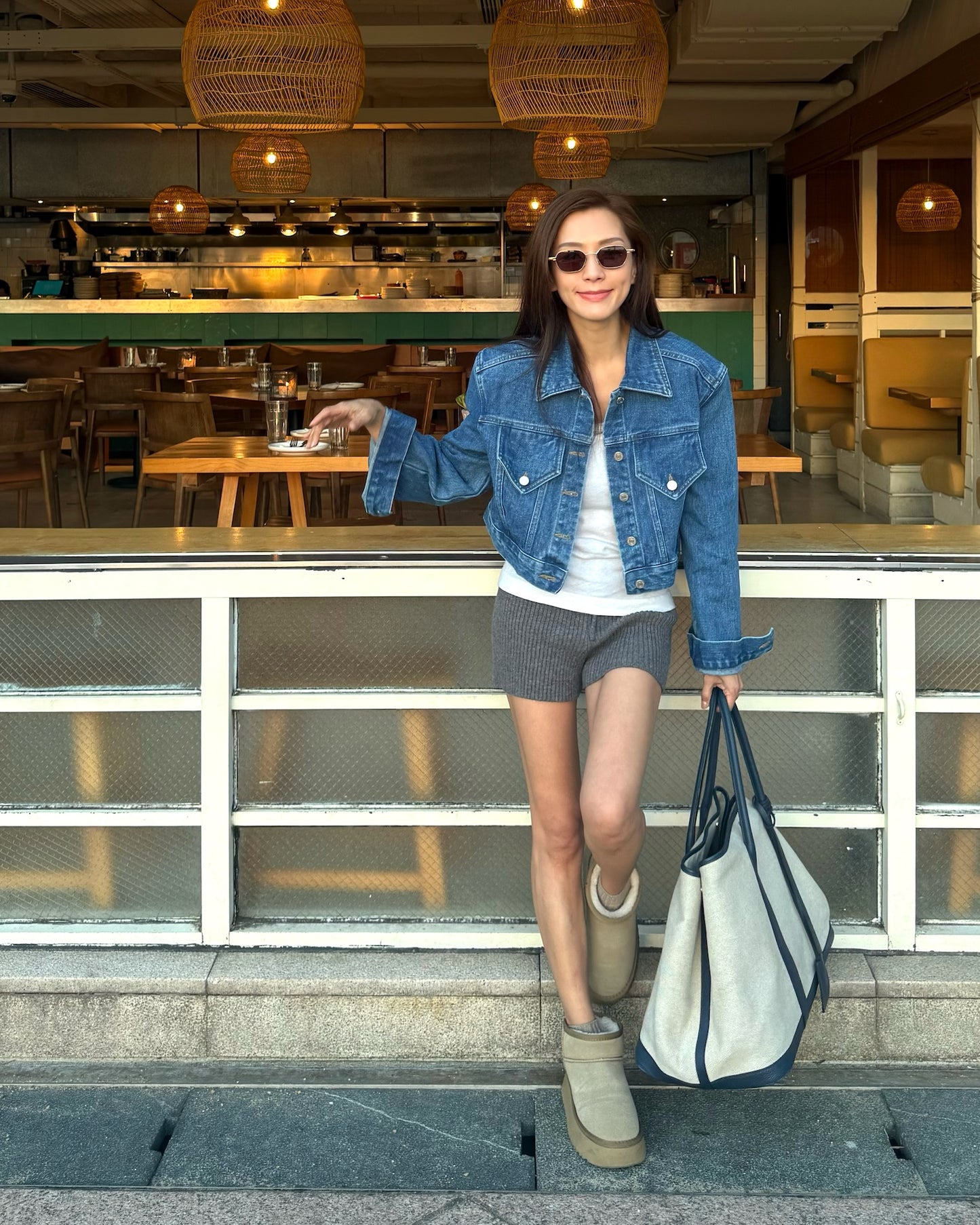 blue denim shoulder pads cropped jacket