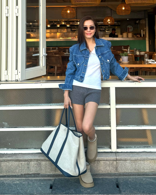 blue denim shoulder pads cropped jacket