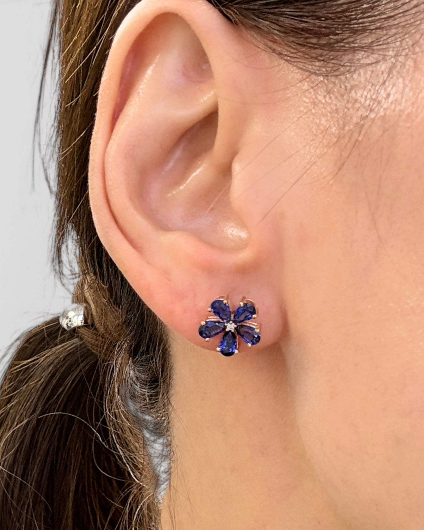 GAL flower royal blue lab-grown diamond earrings