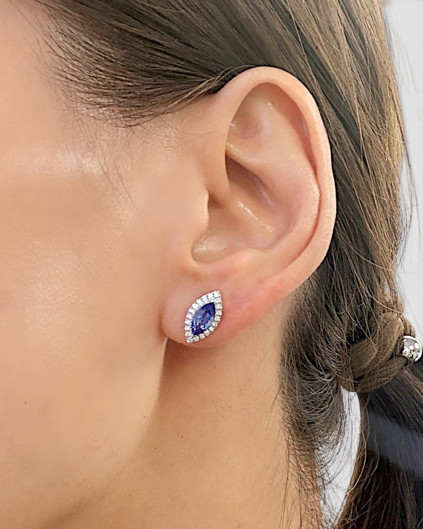 GAL royal blue marquise halo lab-grown diamond stud earrings