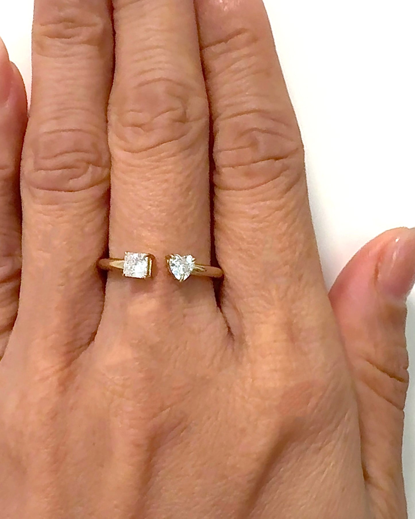 princess & heart mini open cuff Toi et Moi ring