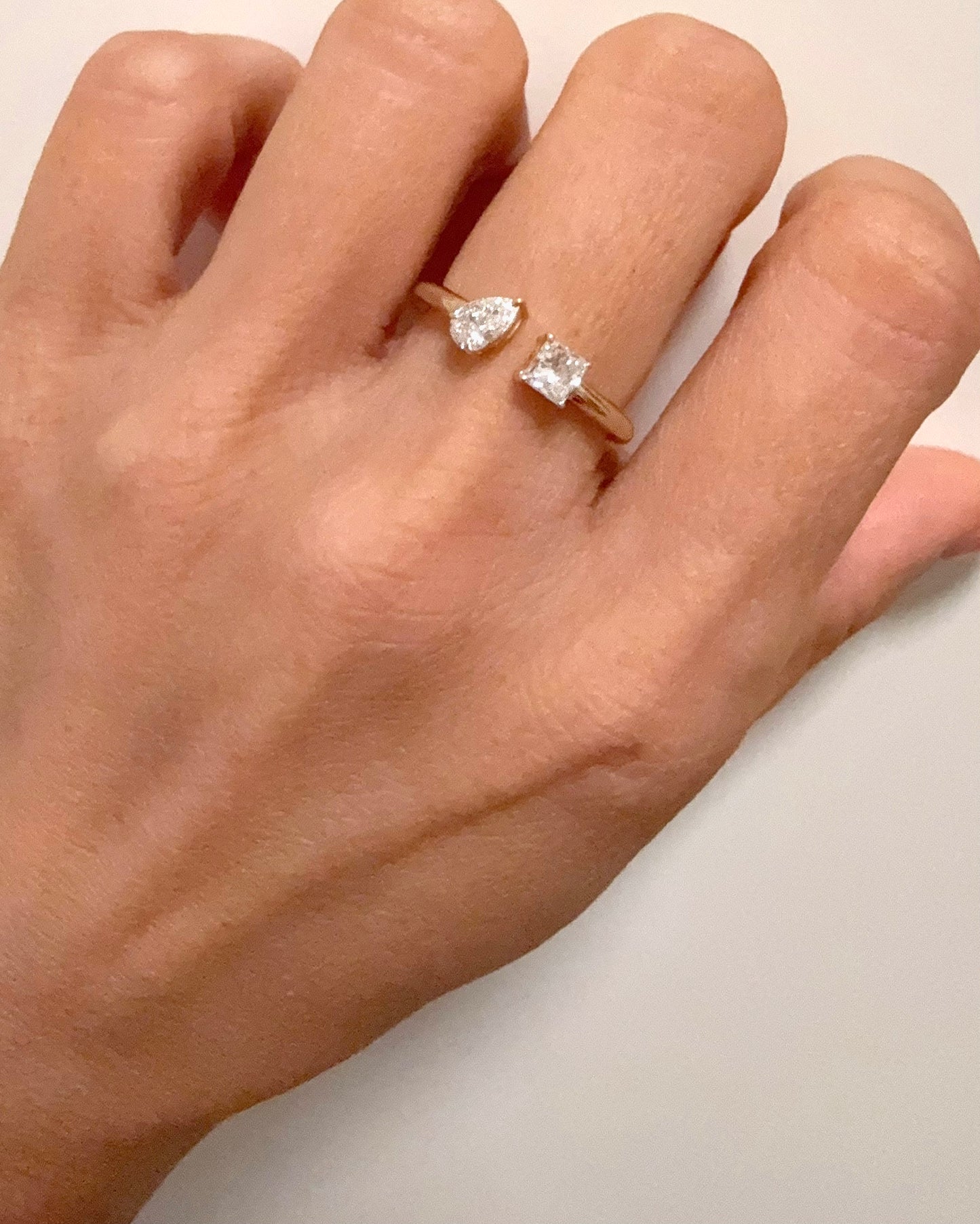 pear & princess mini open cuff Toi et Moi ring