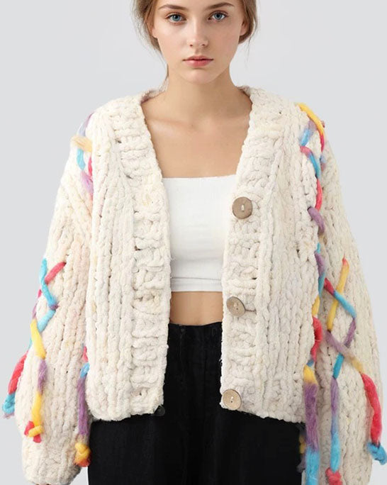 ivory w/ colours ropes knitted cardigan