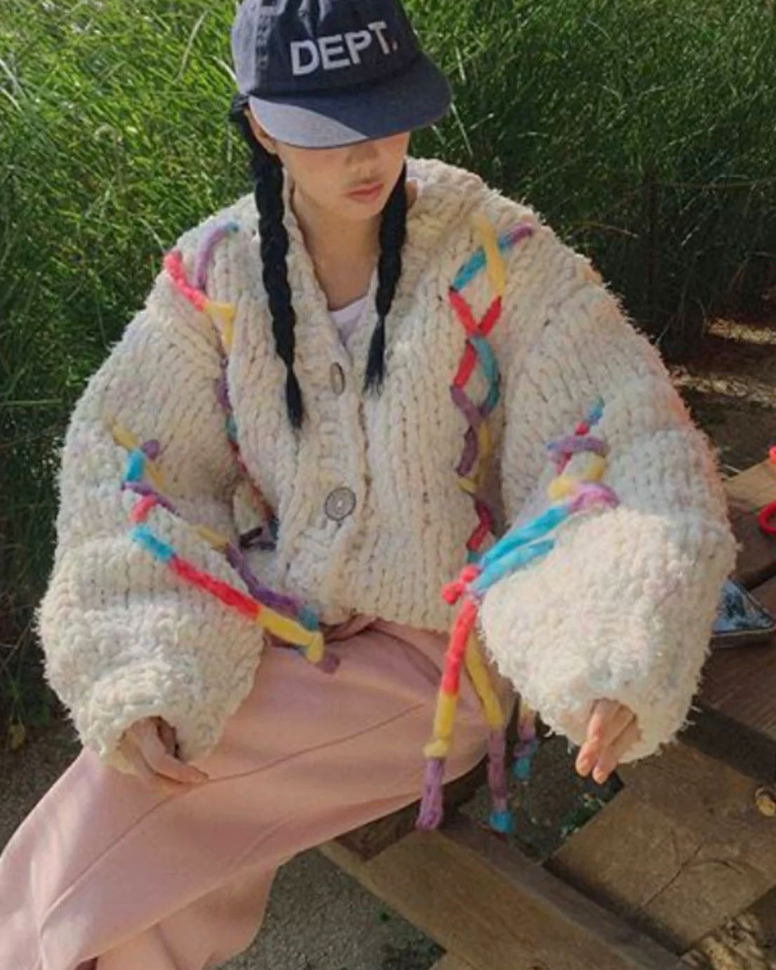 ivory w/ colours ropes knitted cardigan