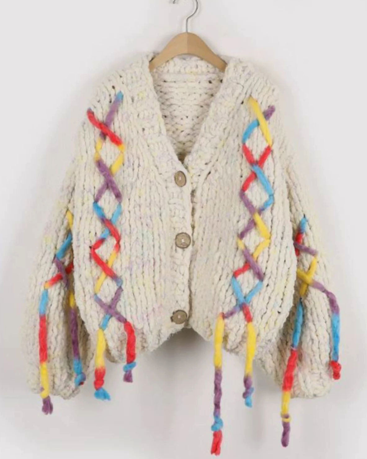 ivory w/ colours ropes knitted cardigan