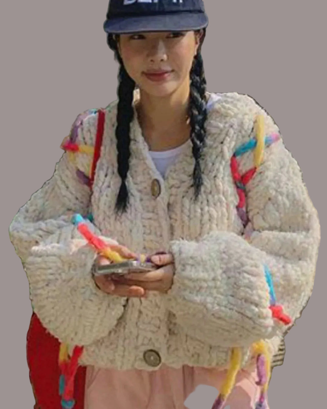 ivory w/ colours ropes knitted cardigan