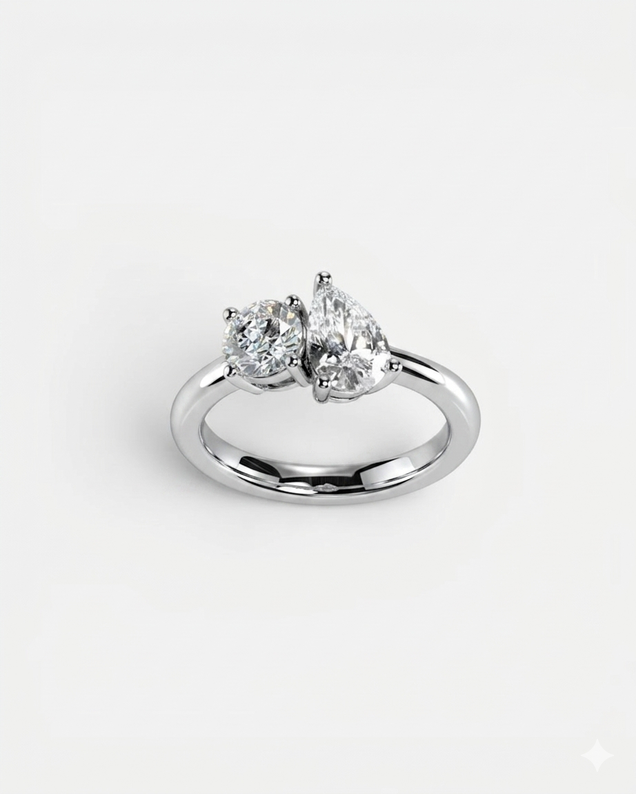 GAL 1.3ctw pear & round lab-grown diamond rhodium plated ring