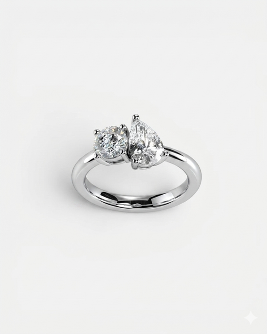 GAL 1.3ctw pear & round lab-grown diamond rhodium plated ring
