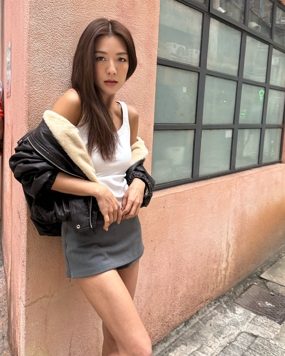 dark brown PU leather fleece bomber jacket *pre-order*