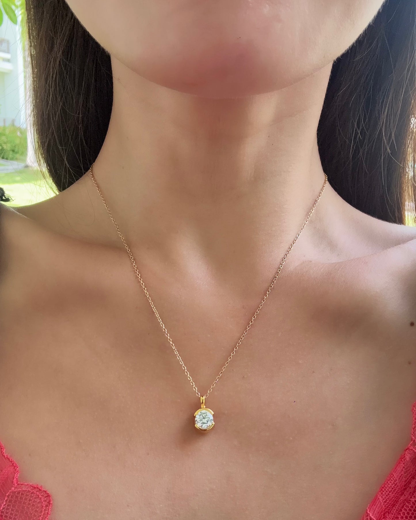 1ct round hale bezel lab-grown diamond rhodium plated necklace