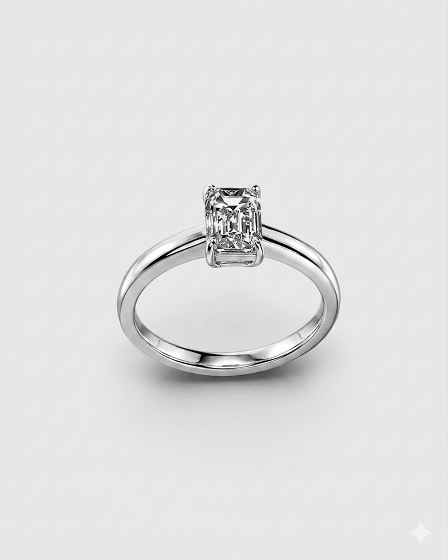 1ct emerald lab-grown diamond silver rhodium plated ring