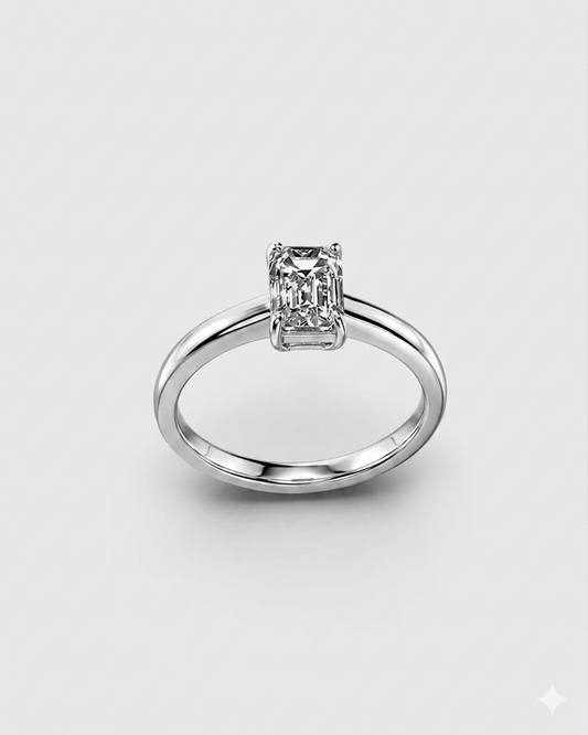 1ct emerald lab-grown diamond silver rhodium plated ring