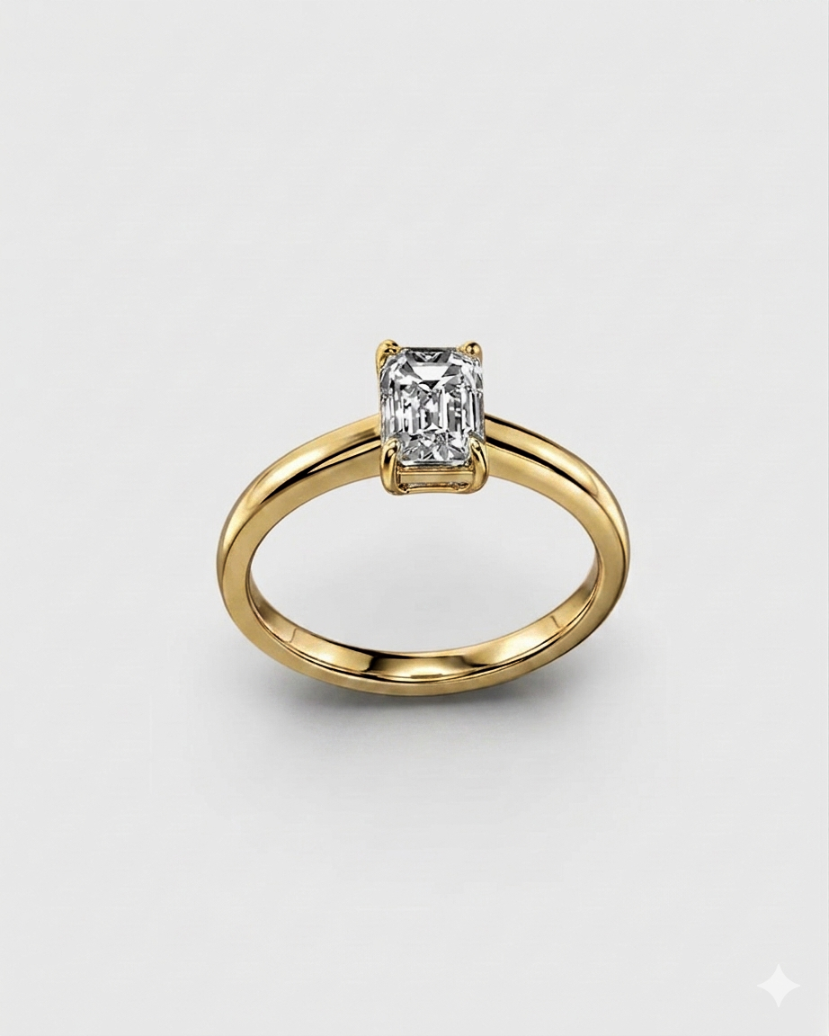 1ct emerald lab-grown diamond gold rhodium plated ring
