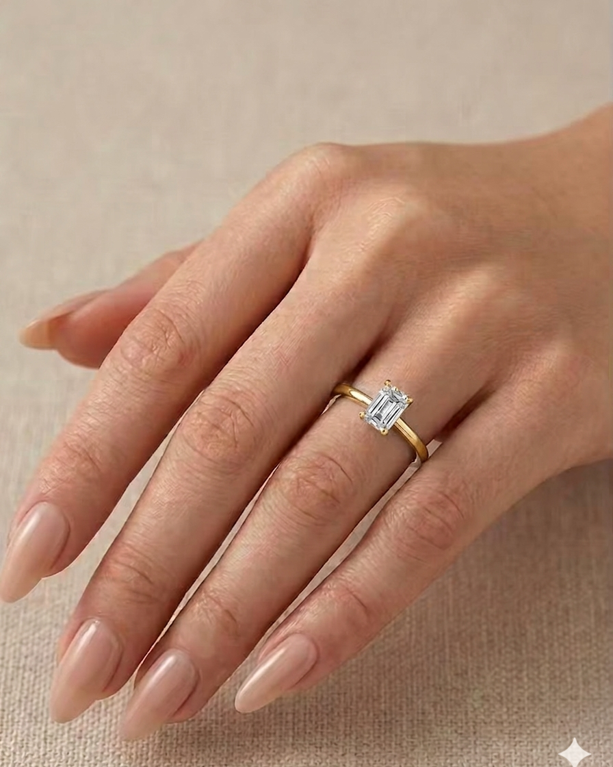 1ct emerald lab-grown diamond gold rhodium plated ring