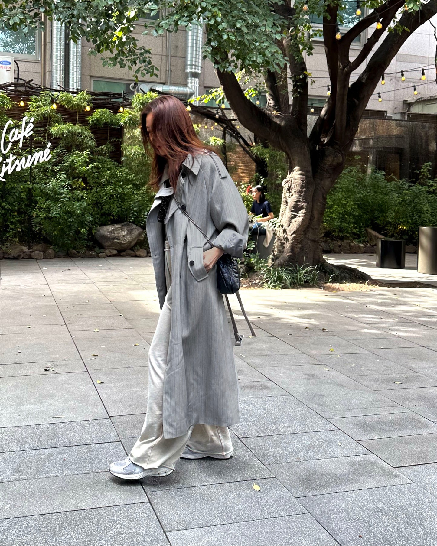 grey stripes longline trench coat w/ belt *pre-order*