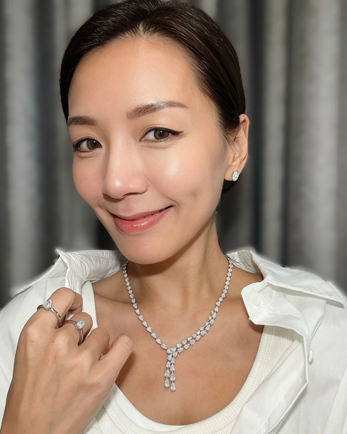 elegant Y-shape marquise lab grown diamond 925 silver necklace