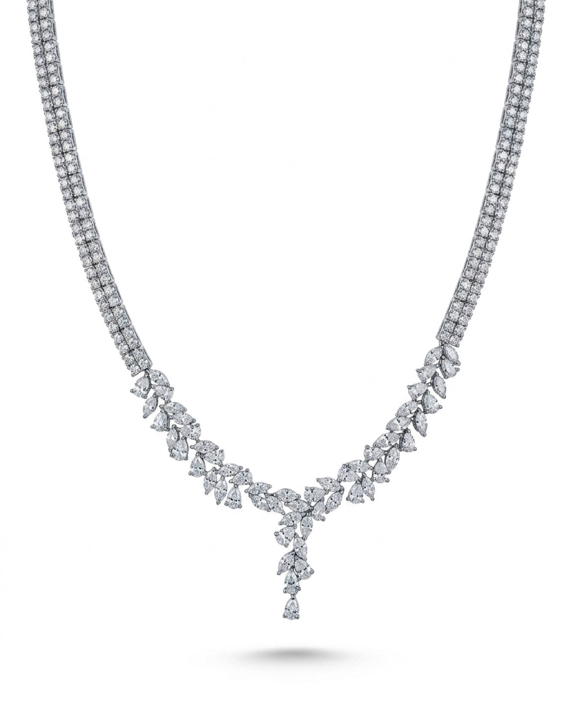 glam leaf statement lab grown diamond 925 silver necklace