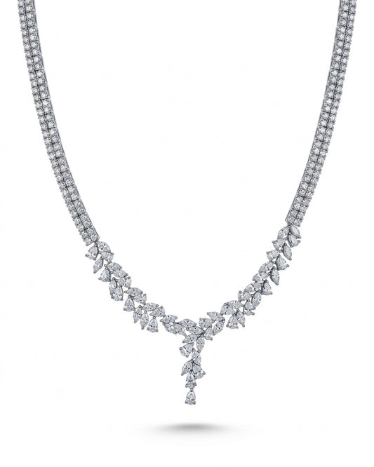 glam leaf statement lab grown diamond 925 silver necklace