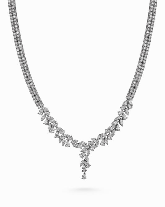 glam leaf statement lab grown diamond 925 silver necklace