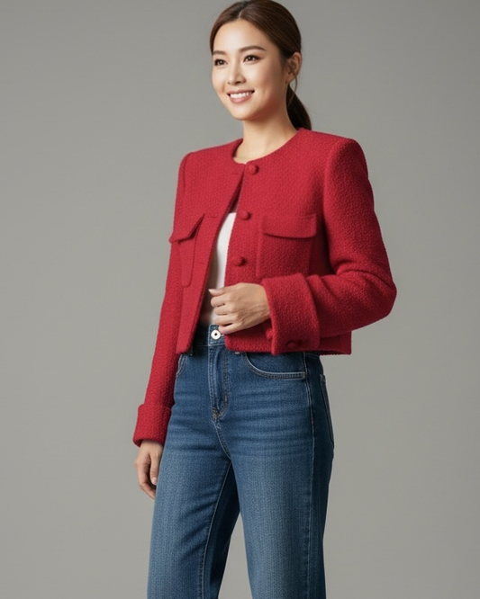 red textured wool blended jacket