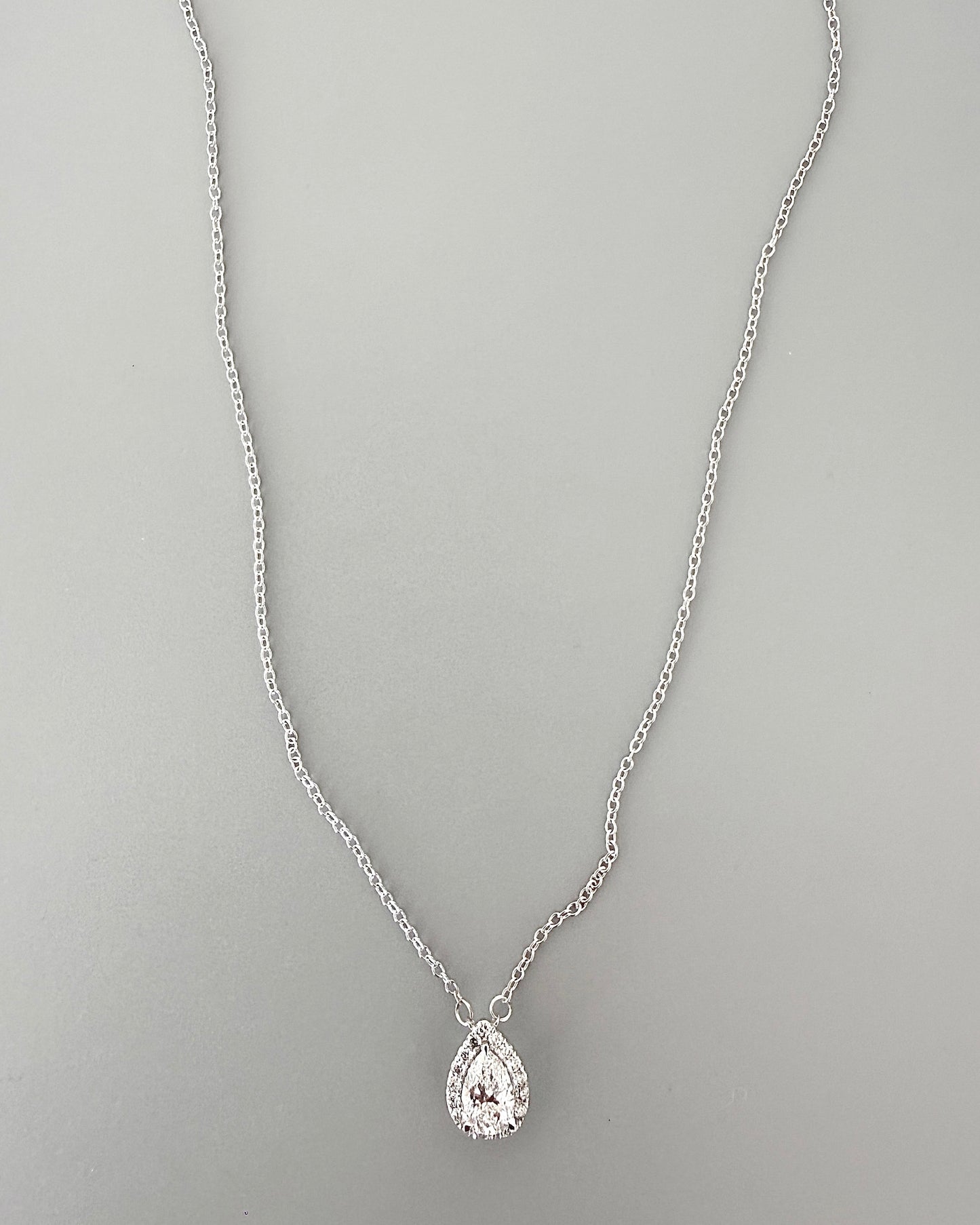 GAL 1ct pear halo lab-grown diamond alloy necklace