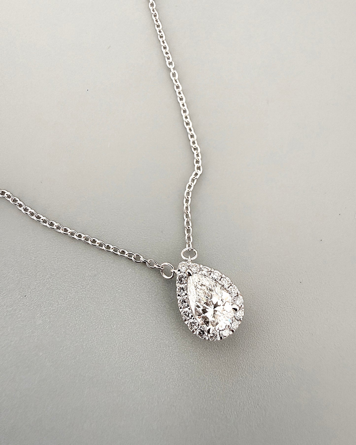 GAL 1ct pear halo lab-grown diamond alloy necklace