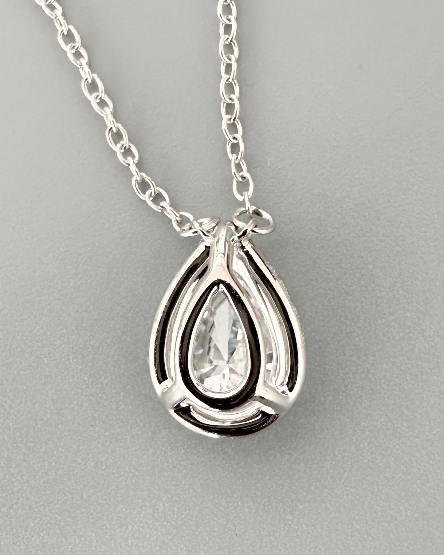 GAL 1ct pear halo lab-grown diamond alloy necklace