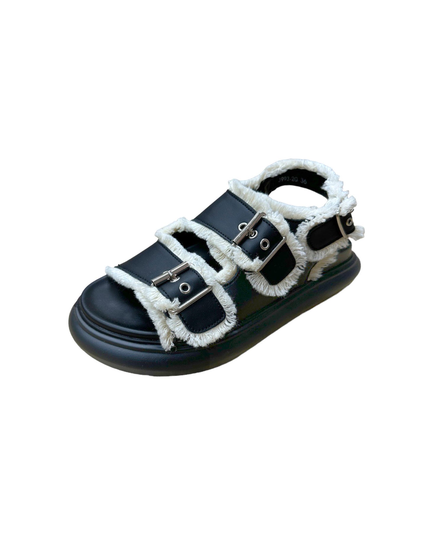black PU leather w/ ivory tassels strappy sandals *pre-order*