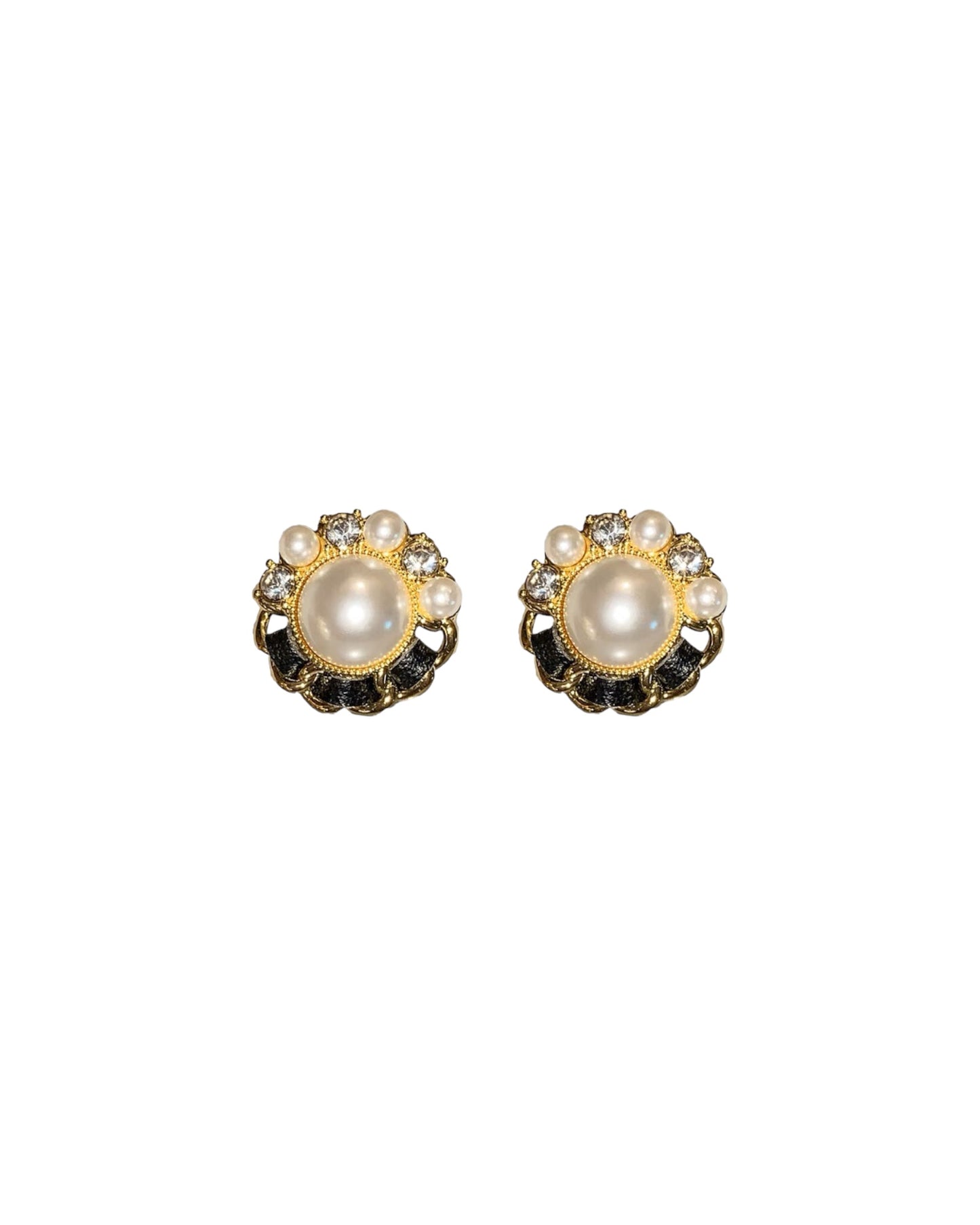 black pearl & chain diamond earring