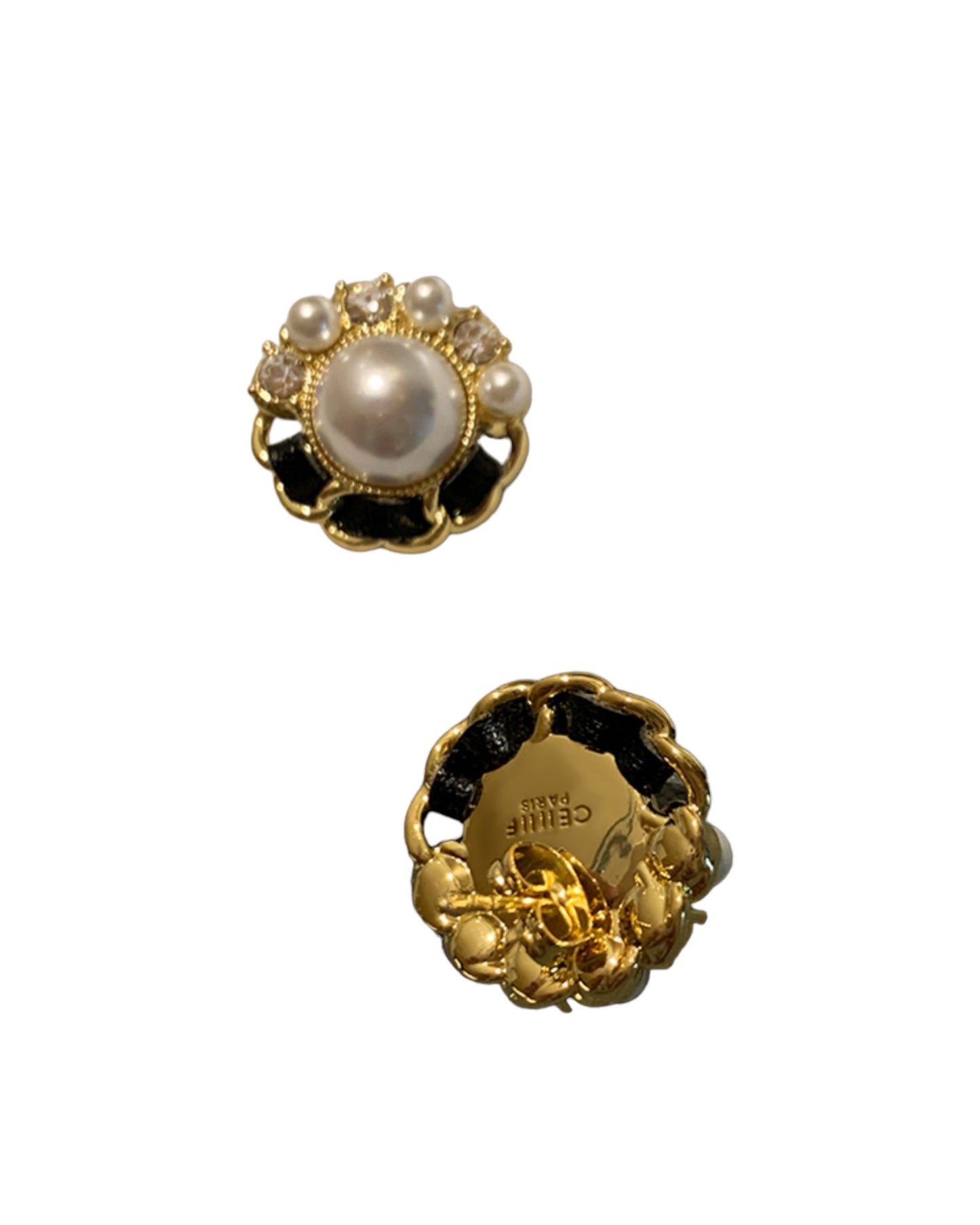 black pearl & chain diamond earring