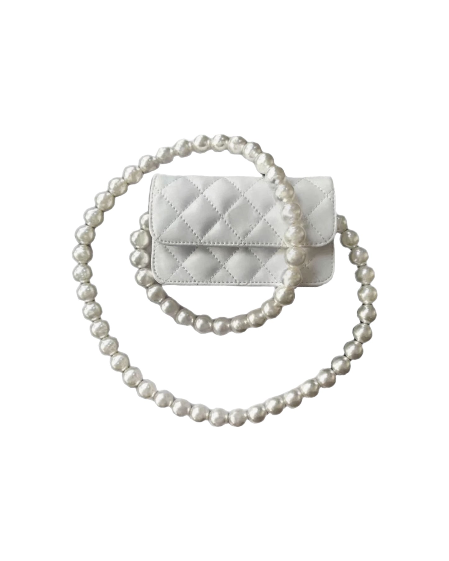 象牙色 PU 皮革絎縫珍珠鏈條包 *預購*