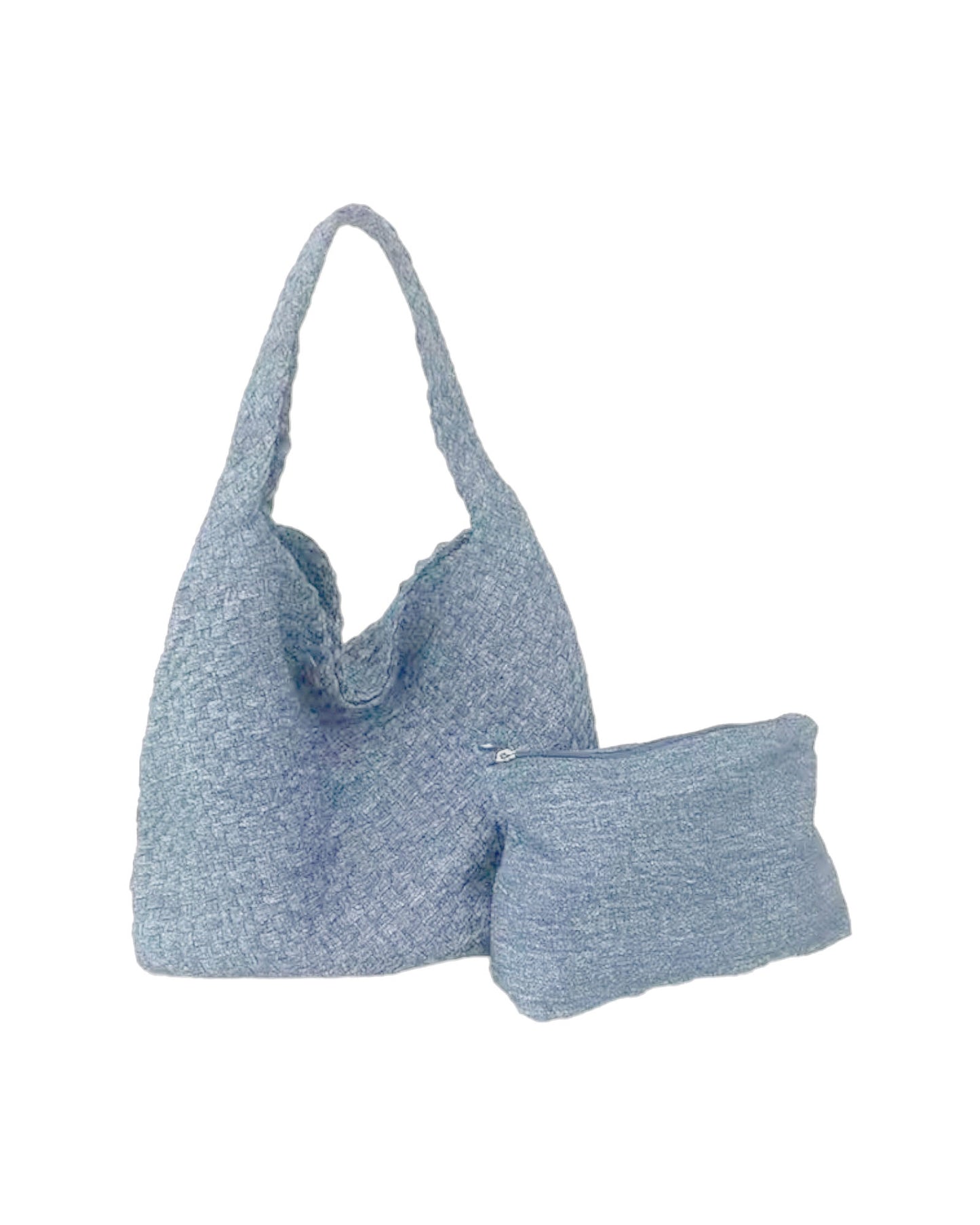 washed blue denim weave shoulder bag w/ pouch *pre-order*