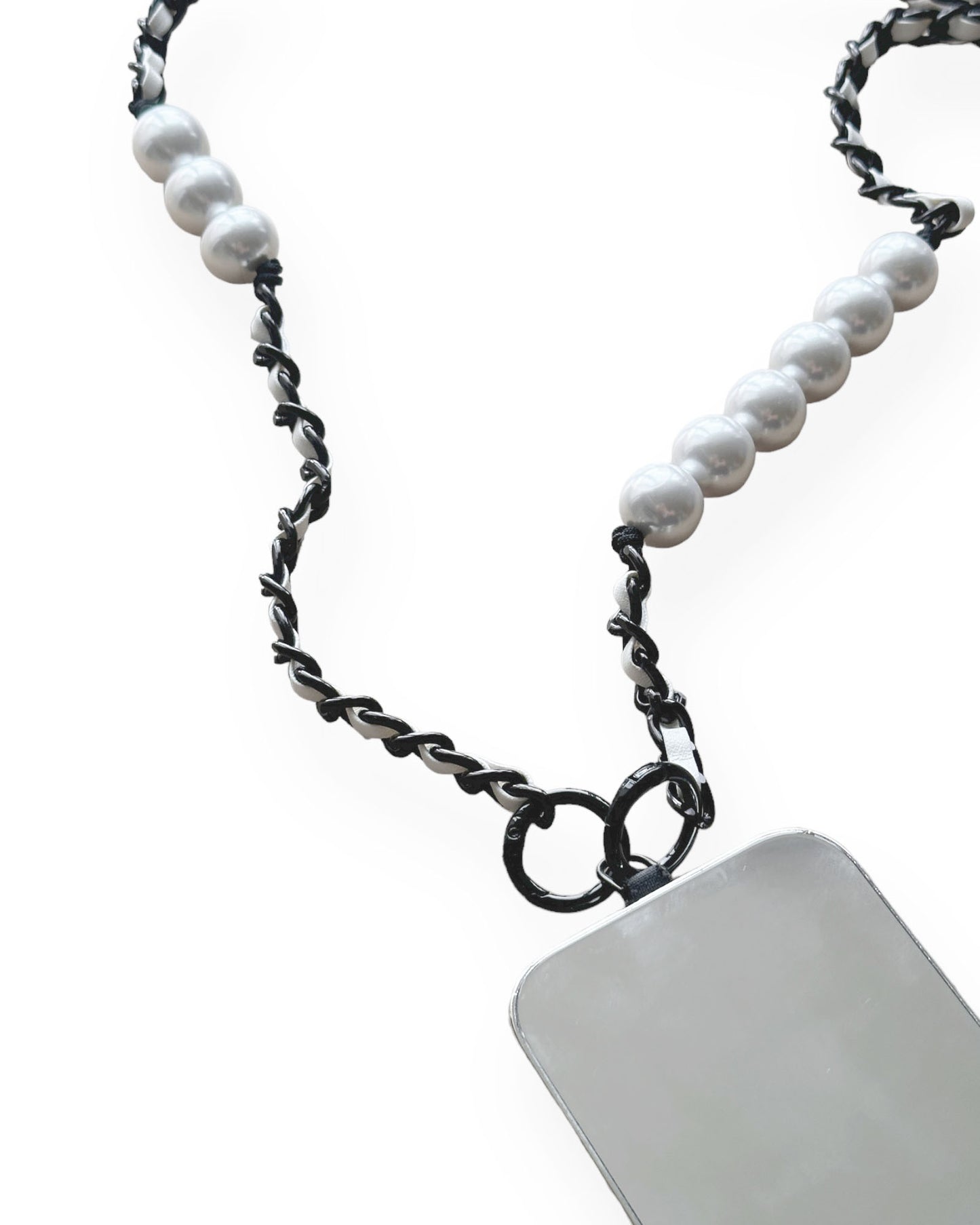 ivory pu leather chain w/ pearls phone chain