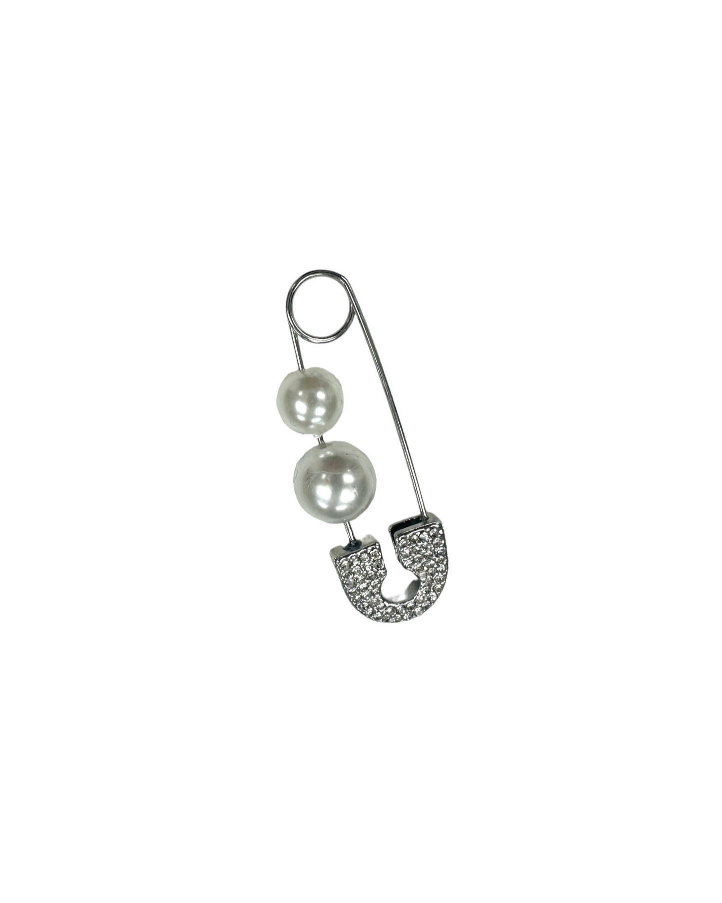 sliver pearls pin shape diamond earring