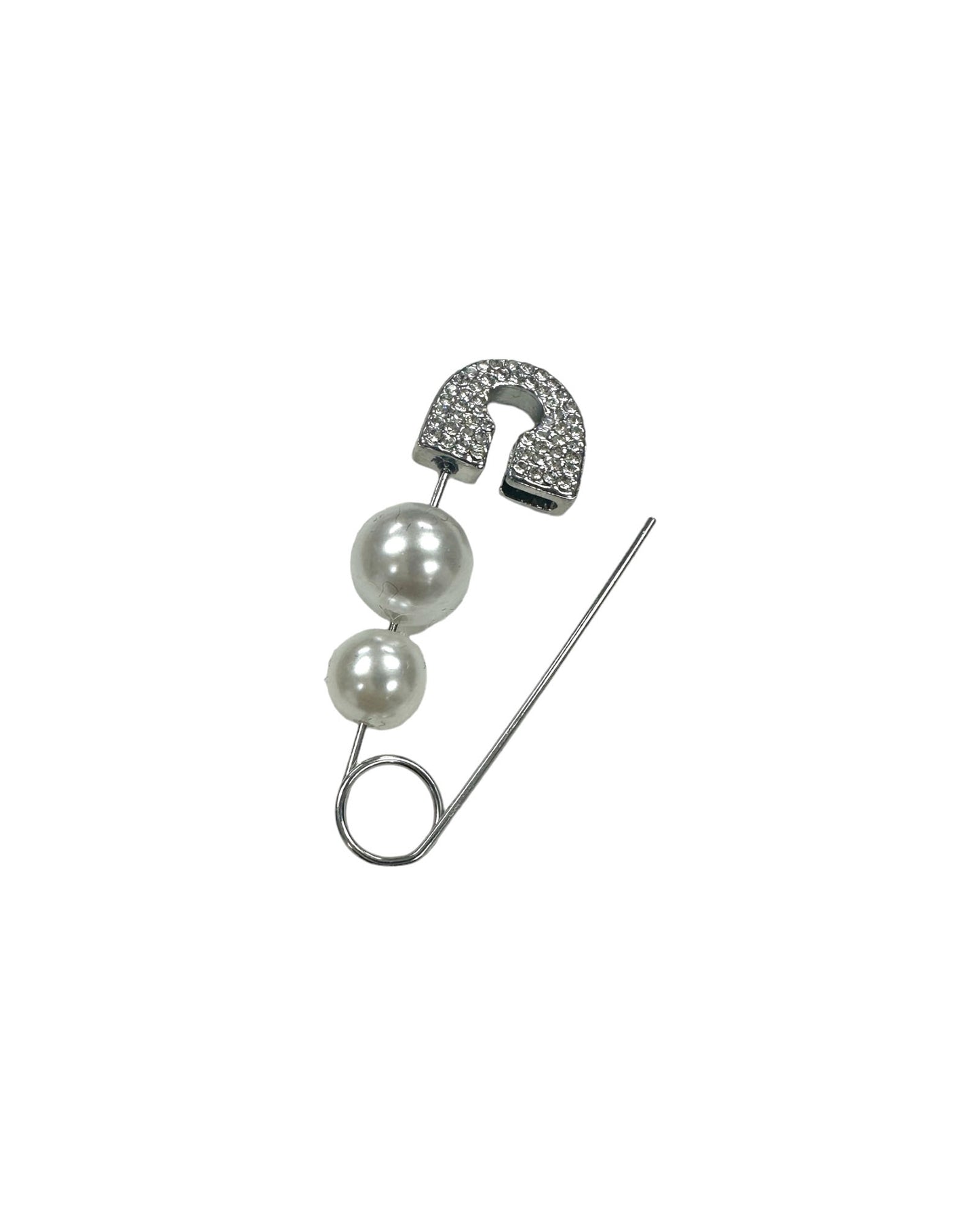 銀色珍珠別針形狀鑽石耳環