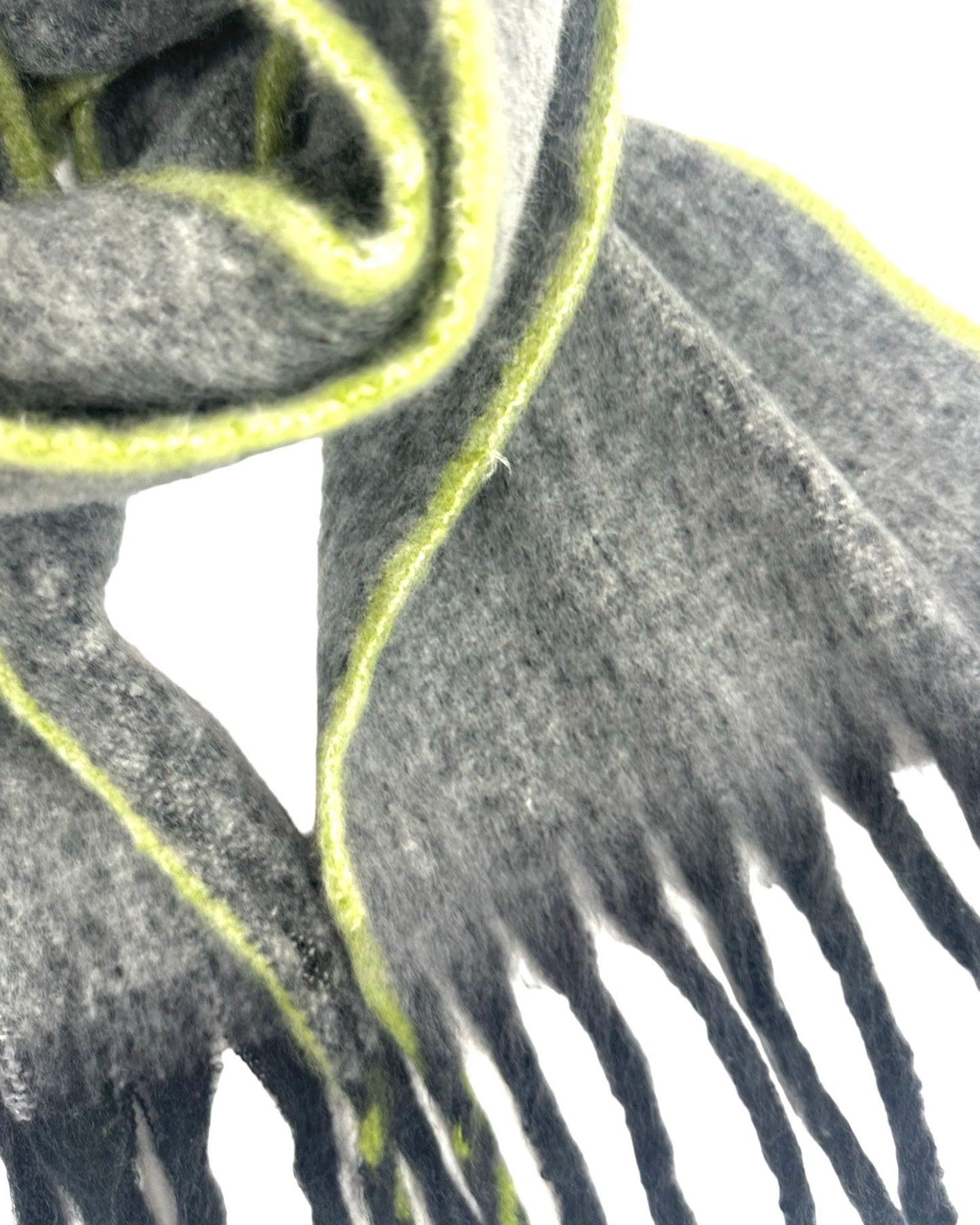 灰色和黃色鑲邊羊毛混紡流蘇圍巾 *預訂*