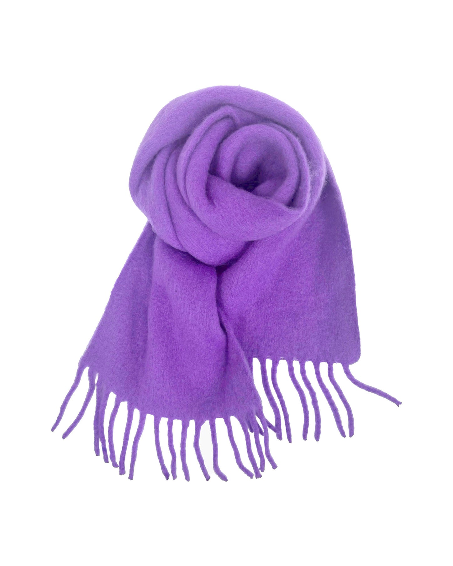紫色羊毛混紡流蘇圍巾