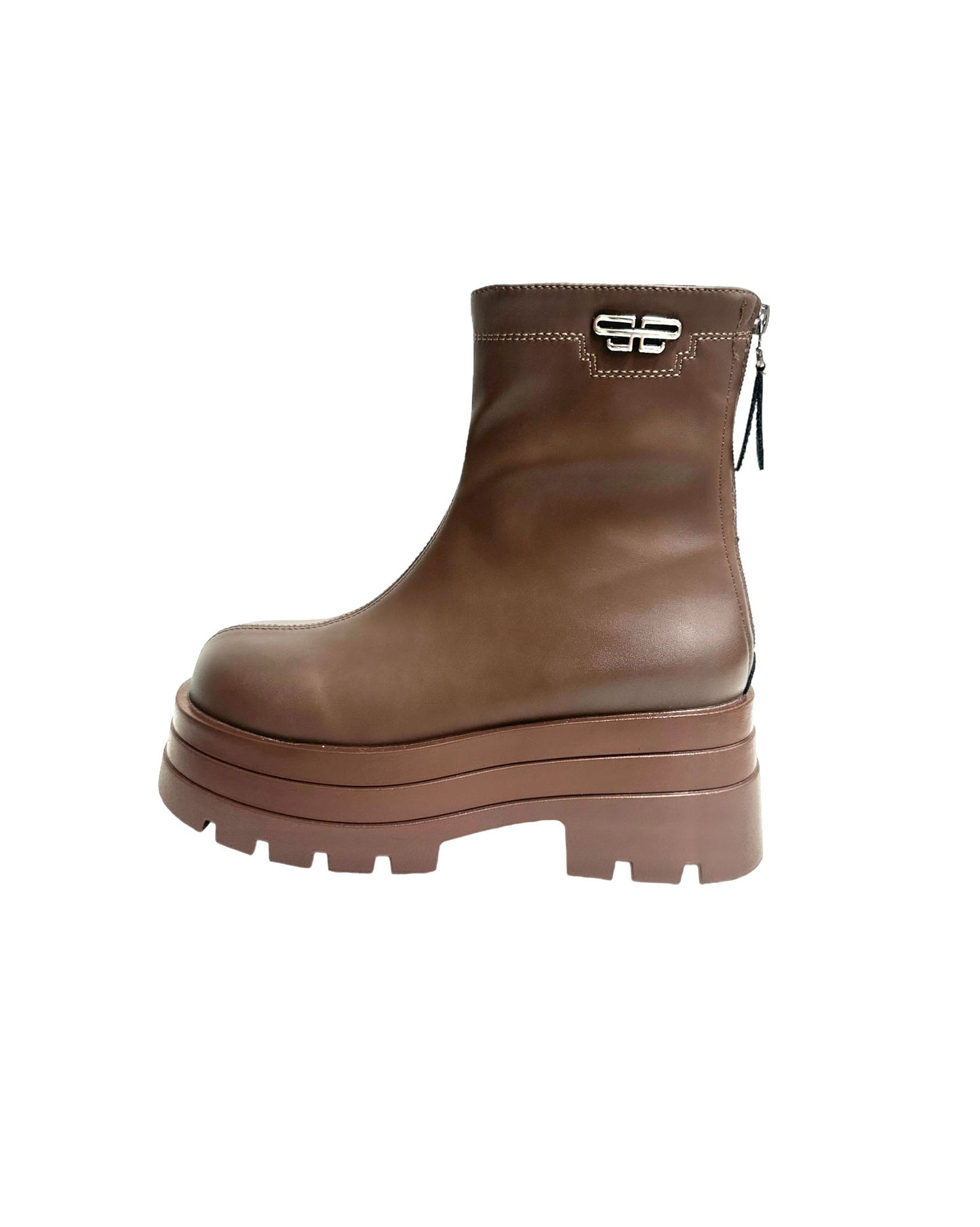 brown flatform PU leather boots - 37