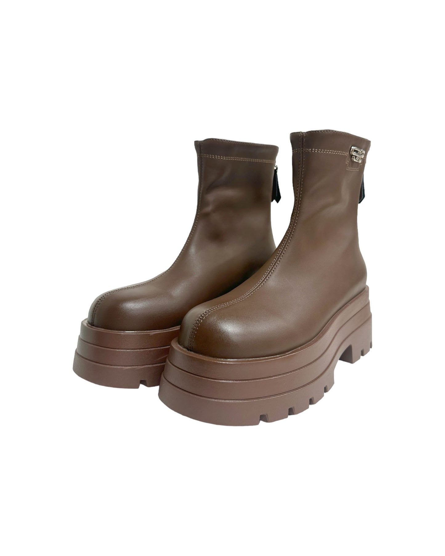 brown flatform PU leather boots - 37