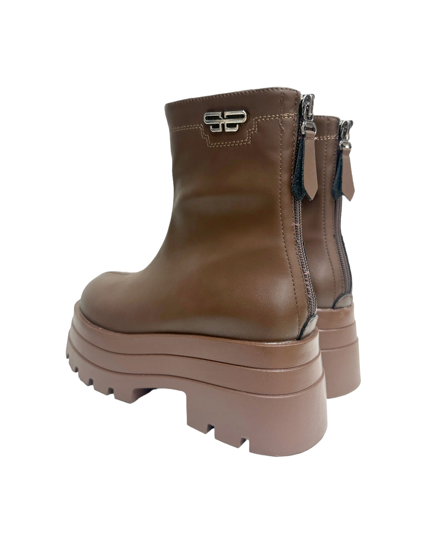 brown flatform PU leather boots - 37