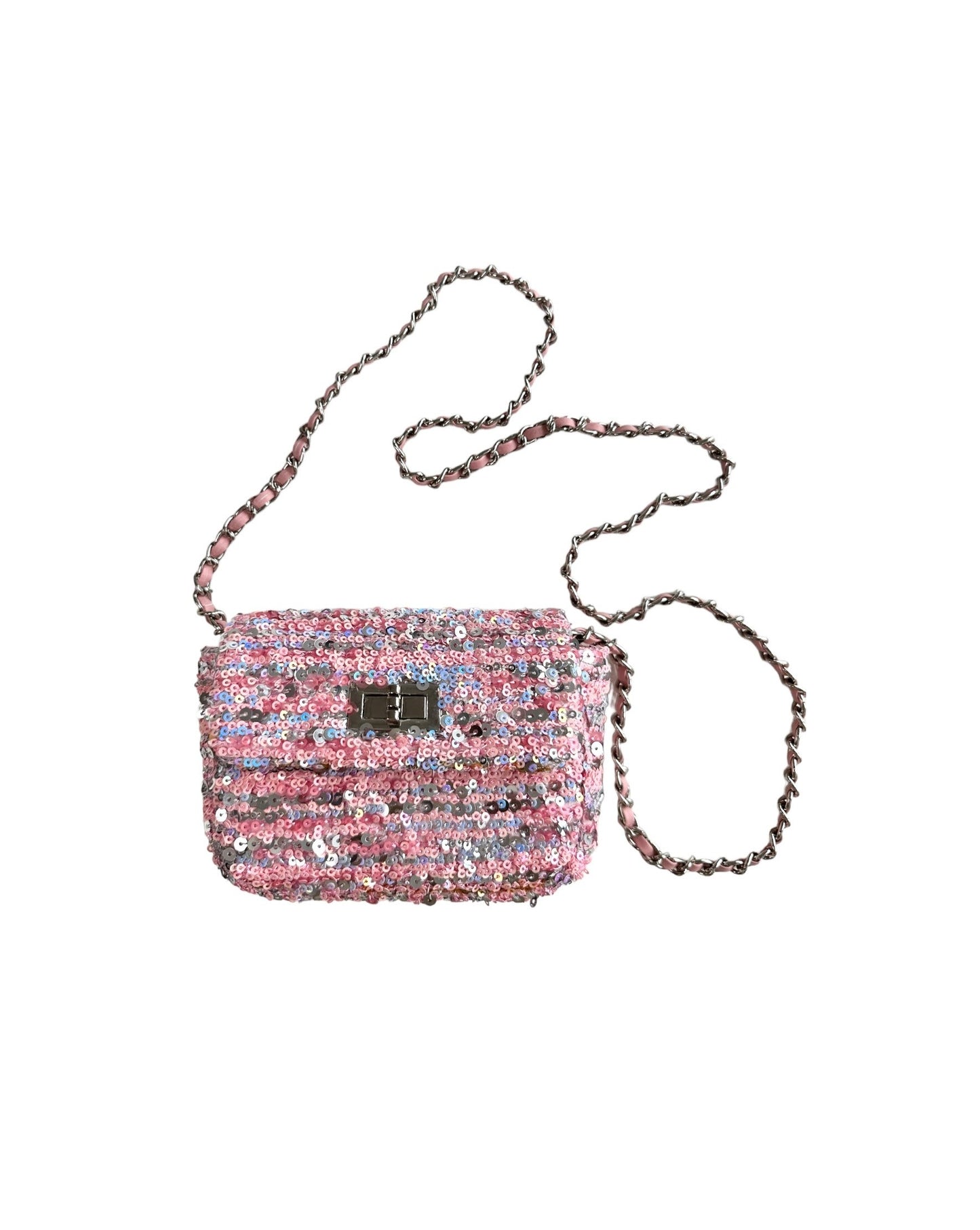 pink sequins chain cross body bag