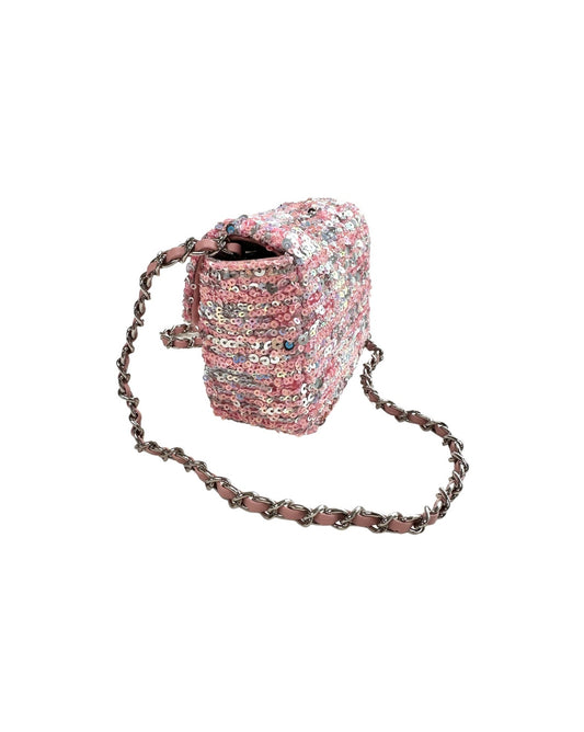 pink sequins chain cross body bag
