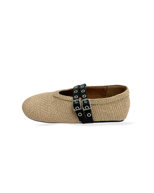 beige paper straw w/ pu leather straps flat shoes *pre-order*