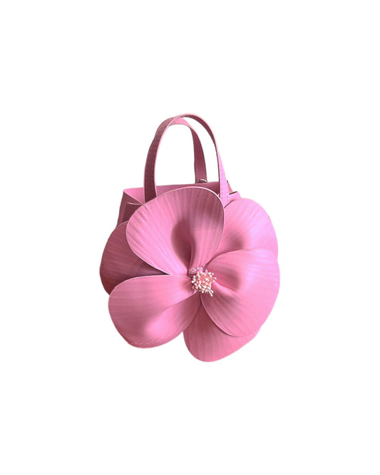 粉紅色 PU 皮革花朵手提包 *預購*