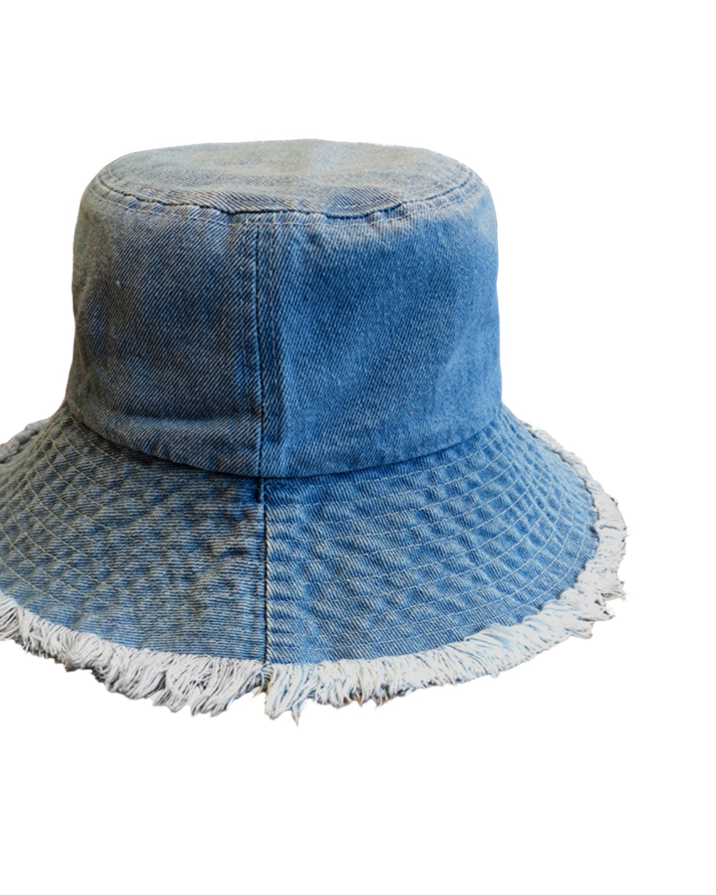 denim ripped hem bucket hat