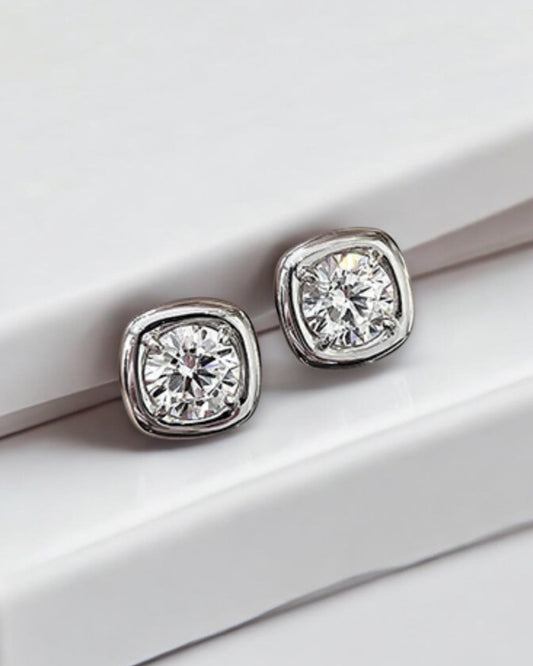 GAL square bazel 18K lab-grown round diamond earrings *pre-order*