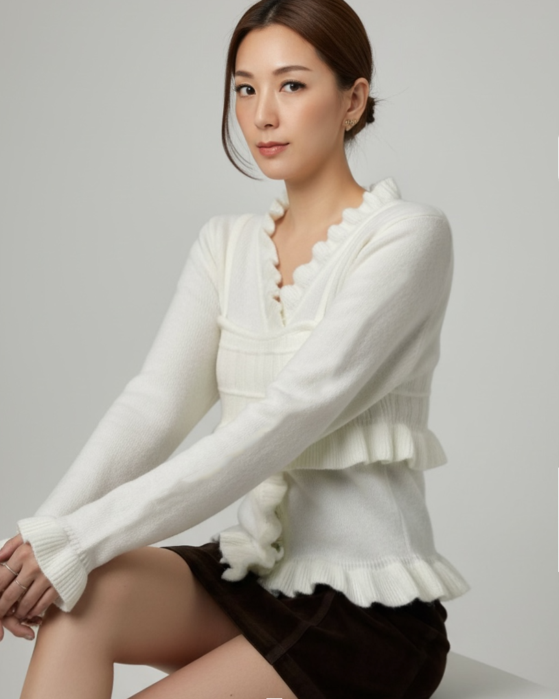 ivory ruffles w/ vest set knitted top *pre-order*