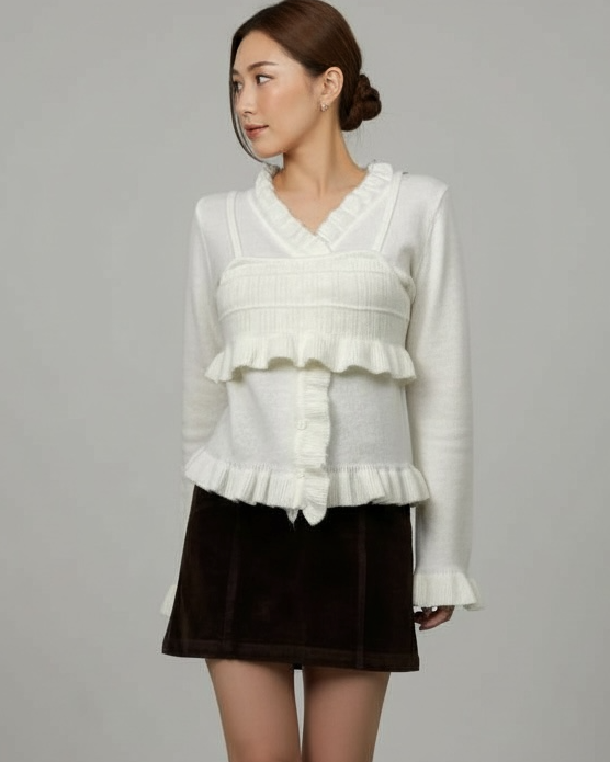 ivory ruffles w/ vest set knitted top *pre-order*