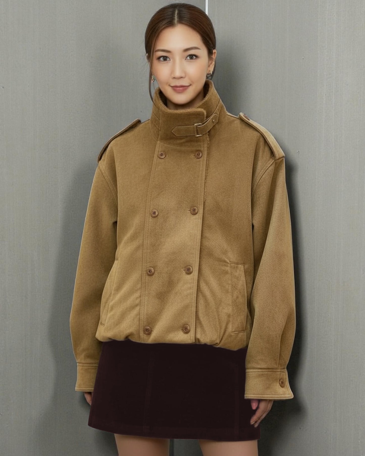 beige faux suede fur inner bomber jacket *pre-order*