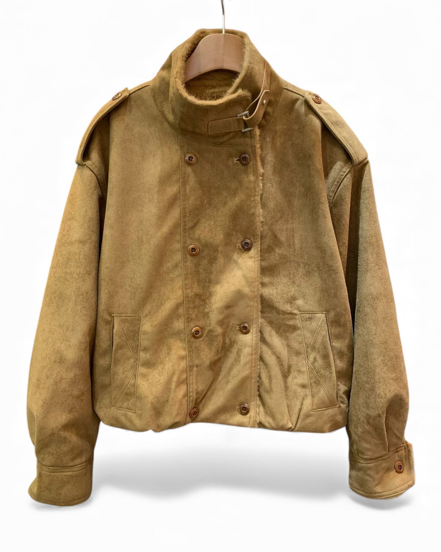 beige faux suede fur inner bomber jacket *pre-order*